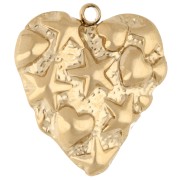 Colgante corazón 22x21,5 mm - motivo marino en relieve - acero inoxidable 304 Oro x1