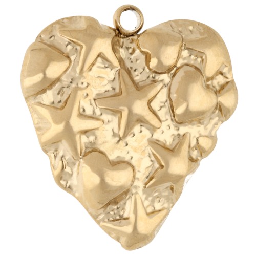 Colgante corazón 22x21,5 mm - motivo marino en relieve - acero inoxidable 304 Oro x1