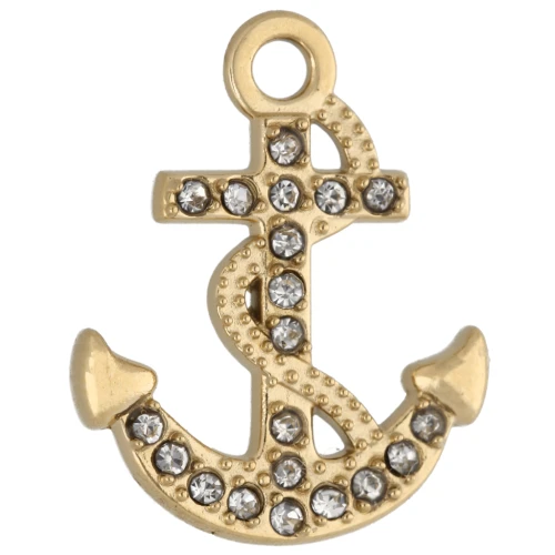 Ancla 19x15 mm con strass - Acero inoxidable 304 Oro - Cristal x1