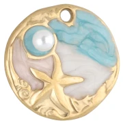 Dije redondo irregular 18 mm - motivo marino - Acero inoxidable 304 Oro - Pastel