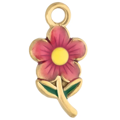 Colgante flor 20x10 mm con resina epoxi - Acero inoxidable 304 Oro - Rosa x1