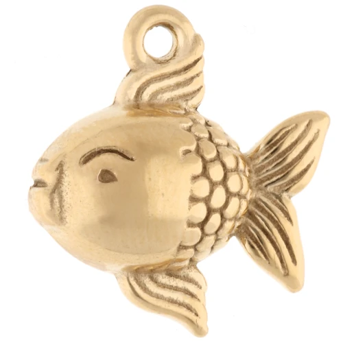 Amuleto de pez 17x16 mm - Acero inoxidable 304 Oro x1