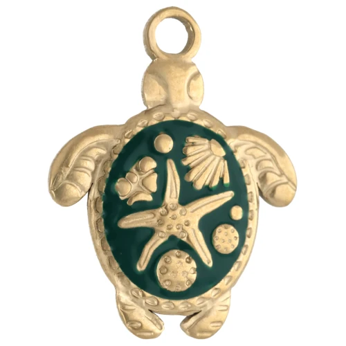 Colgante Tortuga 23.5x18 mm - motivo caparazón - Acero inoxidable 304 Oro - Verde x1
