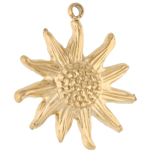 Colgante sol 14 mm texturado - Acero inoxidable 304 dorado x1