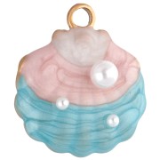 Colgante de concha de 18x16 mm con resina epoxi - Acero inoxidable dorado 304 - Azul - Rosa|raw }}