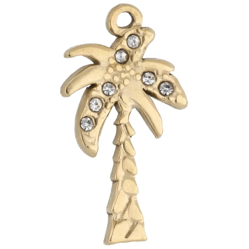 Dije de palmera 20x11 mm con strass - Acero inoxidable 304 Oro - Cristal x1