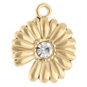 Charm flor 15 mm con strass - Acero inoxidable 304 Oro - Cristal x1