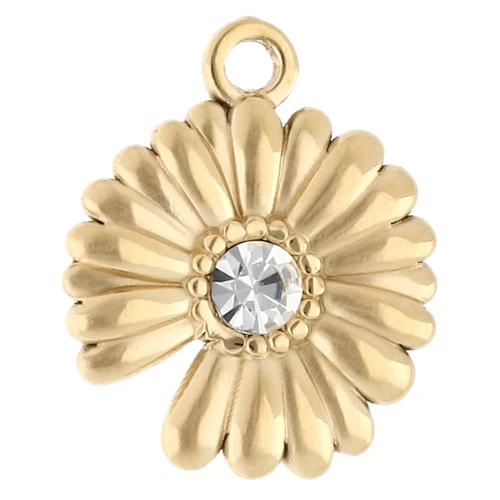 Charm flor 15 mm con strass - Acero inoxidable 304 Oro - Cristal x1
