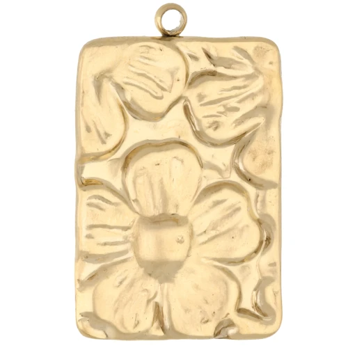 Colgante rectángulo 29x19 mm con motivo floral en relieve - Acero inoxidable 304 Oro x1