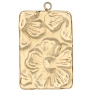 Colgante rectángulo 29x19 mm con motivo floral en relieve - Acero inoxidable 304 Oro x1