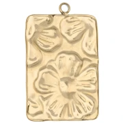 Colgante rectángulo 29x19 mm con motivo floral en relieve - Acero inoxidable 304 Oro x1