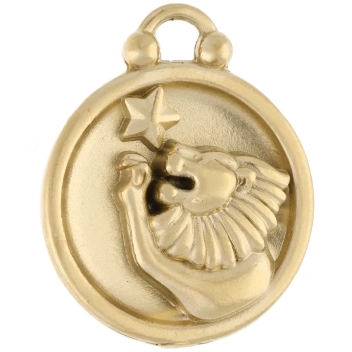 Colgante redondo reversible 17 mm signo del zodiaco Leo - Acero inoxidable 304 Oro x1