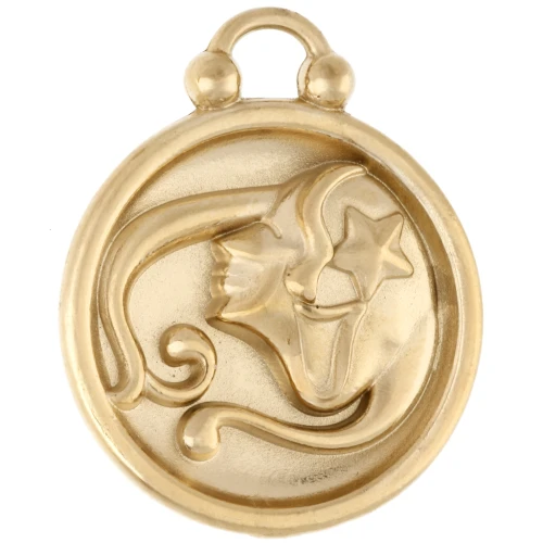 Colgante redondo reversible 17 mm signo zodiacal Virgo - Acero inoxidable 304 Oro x1