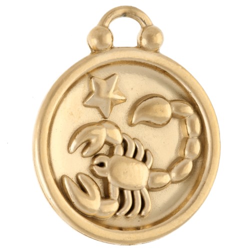 Colgante redondo reversible de 17 mm - Signo zodiacal Escorpio - Acero inoxidable dorado 304
