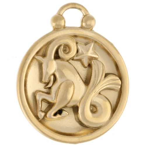 Colgante redondo reversible de 17 mm - Signo zodiacal Capricornio - Acero inoxidable dorado 304