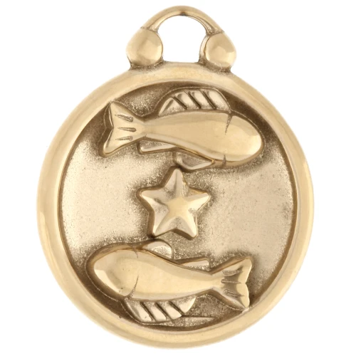 Colgante redondo reversible 17 mm signo zodiacal Piscis - Acero inoxidable 304 Oro x1