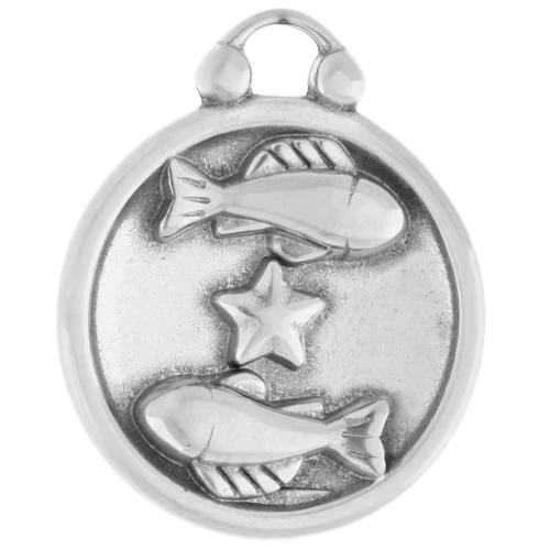 Colgante redondo reversible 17 mm signo zodiacal Piscis - acero inoxidable 304 x1