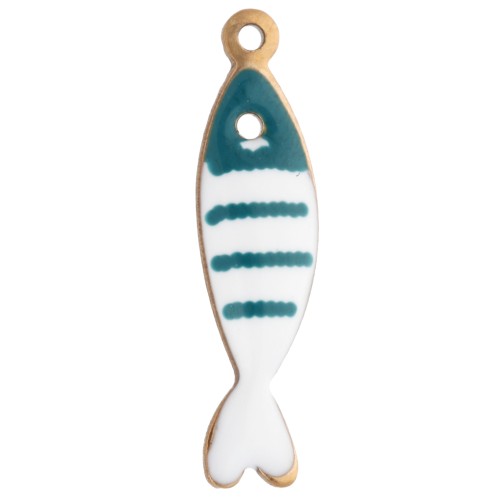 18.5x5 mm Charm Pez Rayado en Resina Epoxi - Acero Inoxidable Oro 304 - Petróleo x1