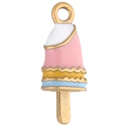 Amuleto de hielo de 19x7 mm con resina epoxi - Acero inoxidable dorado 304 - Rosa claro