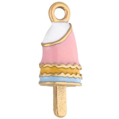 Amuleto de hielo de 19x7 mm con resina epoxi - Acero inoxidable dorado 304 - Rosa claro