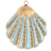 Colgante de concha 35,5x31 mm y resina epoxi - Acero inoxidable 304 Gold - Azul cielo