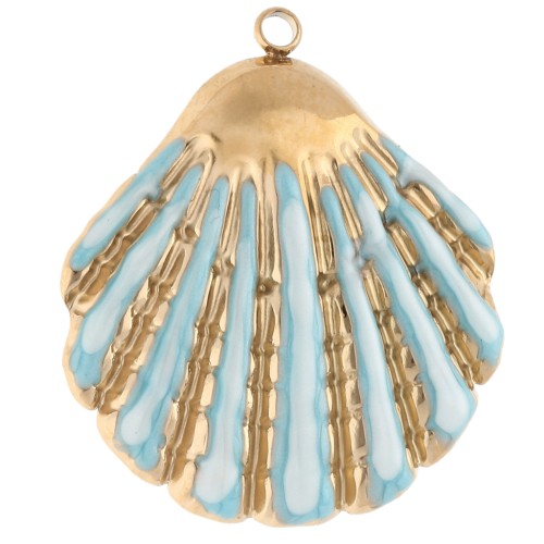 Colgante de concha 35,5x31 mm y resina epoxi - Acero inoxidable 304 Gold - Azul cielo