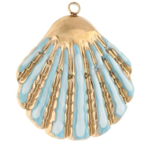 Colgante de concha 35,5x31 mm y resina epoxi - Acero inoxidable 304 Gold - Azul cielo