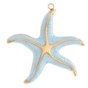 Colgante estrella de mar 32,5x35 mm resina epoxi - Acero inoxidable 304 Gold - Azul cielo