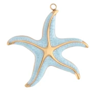Colgante estrella de mar 32,5x35 mm resina epoxi - Acero inoxidable 304 Gold - Azul cielo