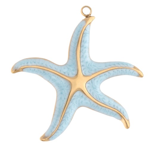 Colgante estrella de mar 32,5x35 mm resina epoxi - Acero inoxidable 304 Gold - Azul cielo