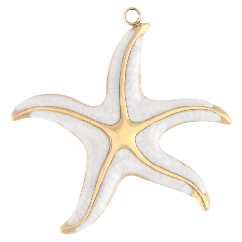 Colgante estrella de mar 32,5x35 mm con resina epoxi - Acero inoxidable 304 Oro - Blanco