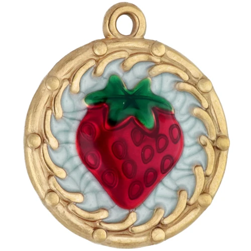 Colgante con motivo de rebabas redondas de 20 mm con resina epoxi - Acero inoxidable 304 Oro - Rojo
