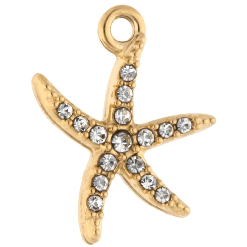 Estrella de mar 14x12 mm con strass - Acero inoxidable 304 Oro - Cristal x1