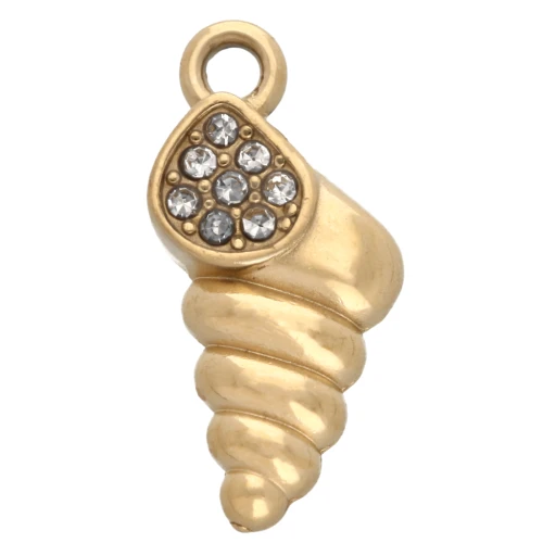 15x7 mm encanto concha con diamantes de imitación - 304 Oro de acero inoxidable - Cristal x1
