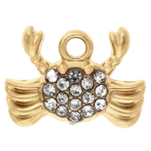 Colgante cangrejo 9x12 mm con strass - Acero inoxidable 304 Oro - Cristal x1