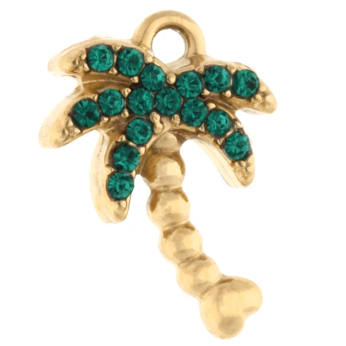 Dije de palmera 14x10 mm con strass - Acero inoxidable 304 Oro - Verde x1