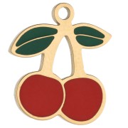Charm de cereza 14x12,5 mm con resina epoxi - Acero inoxidable 304 Oro - Rojo x1