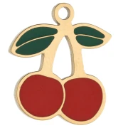 Charm de cereza 14x12,5 mm con resina epoxi - Acero inoxidable 304 Oro - Rojo x1