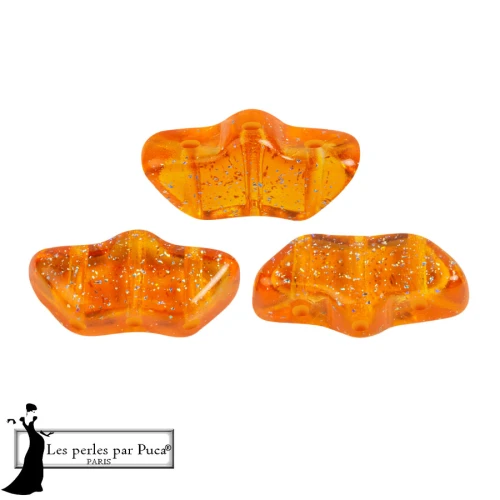 Delos® perlas de vidrio de Puca® 6x11 mm - Transparente Constelación Naranja x10g