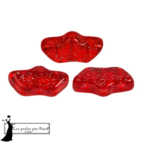 Delos® perlas de vidrio de Puca® 6x11 mm - Rojo Constelación Transparente x10g