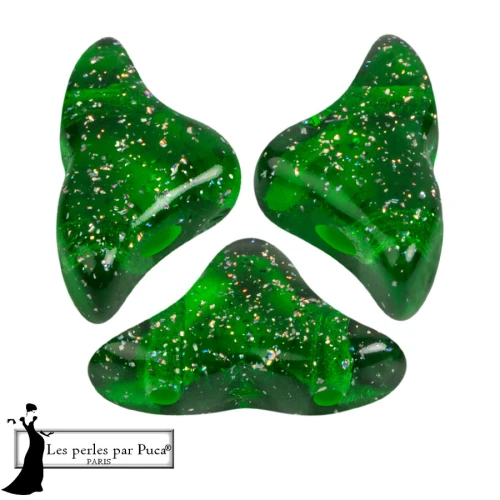 Cuentas de vidrio Helios® de Puca® 6x10 mm - Verde Constelación transparente x10g