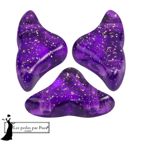 Cuentas de vidrio Helios® de Puca® 6x10 mm - Violeta Constelación Transparente x10g