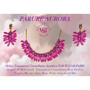 Cuentas de vidrio Helios® de Puca® 6x10 mm - Violeta Constelación Transparente x10g