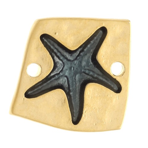 Entrepieza cuadrada irregular 16x17 mm estrella de mar - Dorado con oro fino - Azul x1