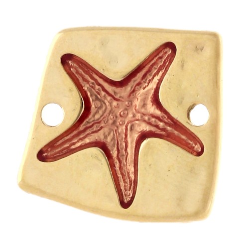 Estrella de Mar Cuadrada Irregular 16x17 mm Dorada en Oro Fino - Naranja x1