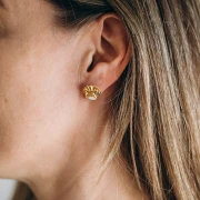 Pendientes concha 13 mm - Dorado con oro fino - Blanco - Brillo gris x2