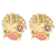 Boucles d'oreilles coquillage 13 mm - Dorado con oro fino - Salmón - Purpurina rosa x2