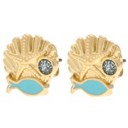 Pendientes de concha 13 mm Dorado con oro fino - Turquesa - Brillo azul x2