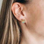 Pendientes de concha 13 mm Dorado con oro fino - Turquesa - Brillo azul x2