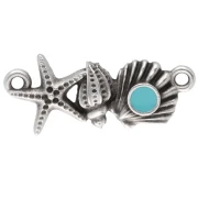 Entrepieza concha y estrella de mar 26x11mm Plateado fino Turquesa vieja